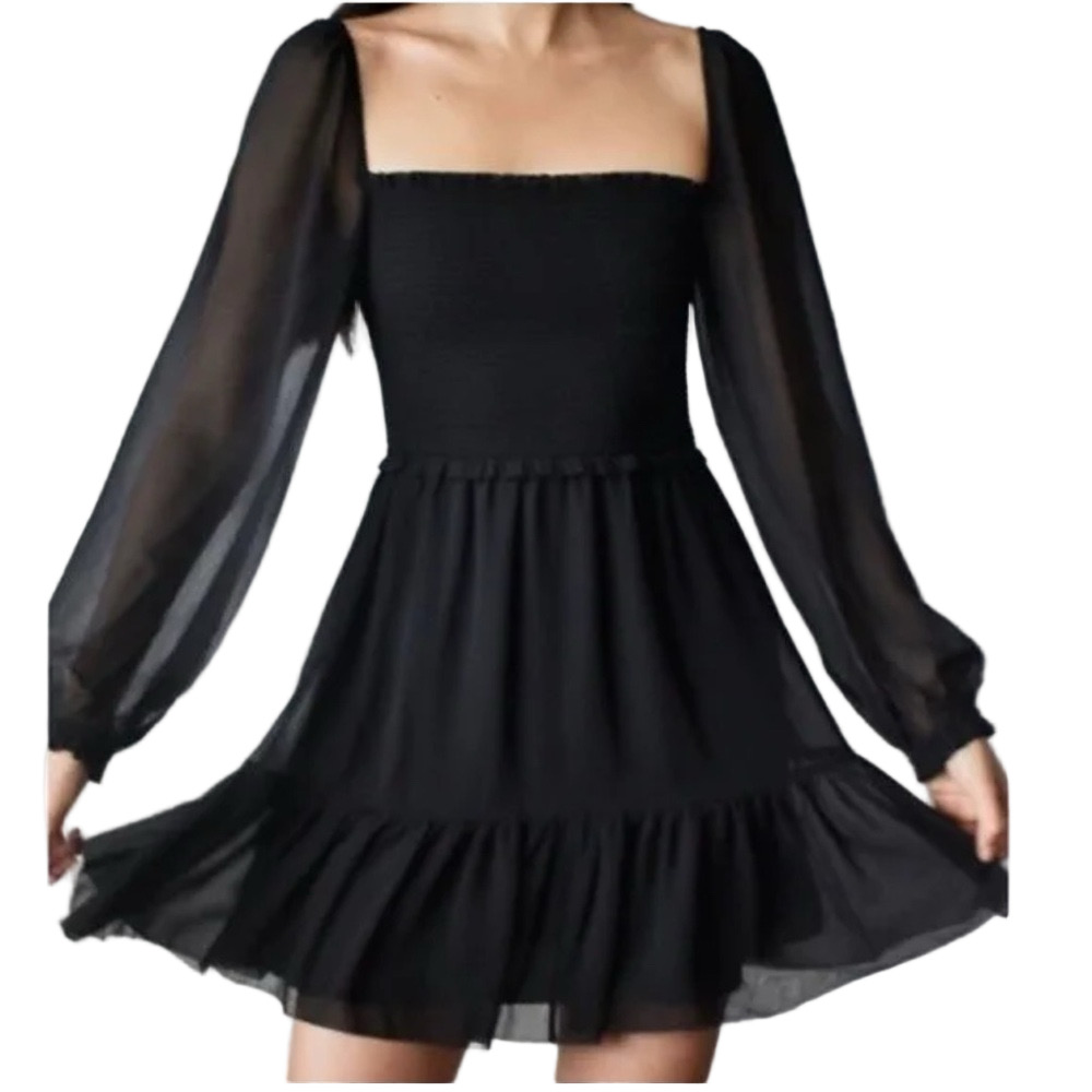1. State Black Square Neckline Mini Ruffled Dress | Large * Aritzia look a like*